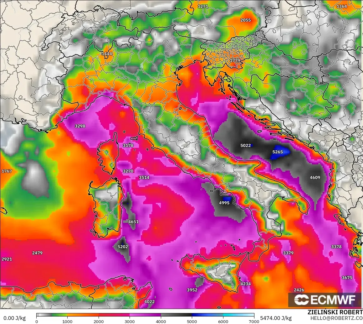 ECMWF IFS 0.25° model - Itali, CAPE