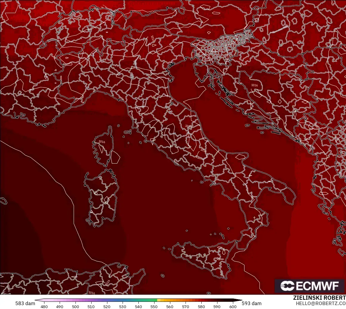 ECMWF IFS 0.25° model - Itali, Ketinggian geopotensial pada 500 hPa