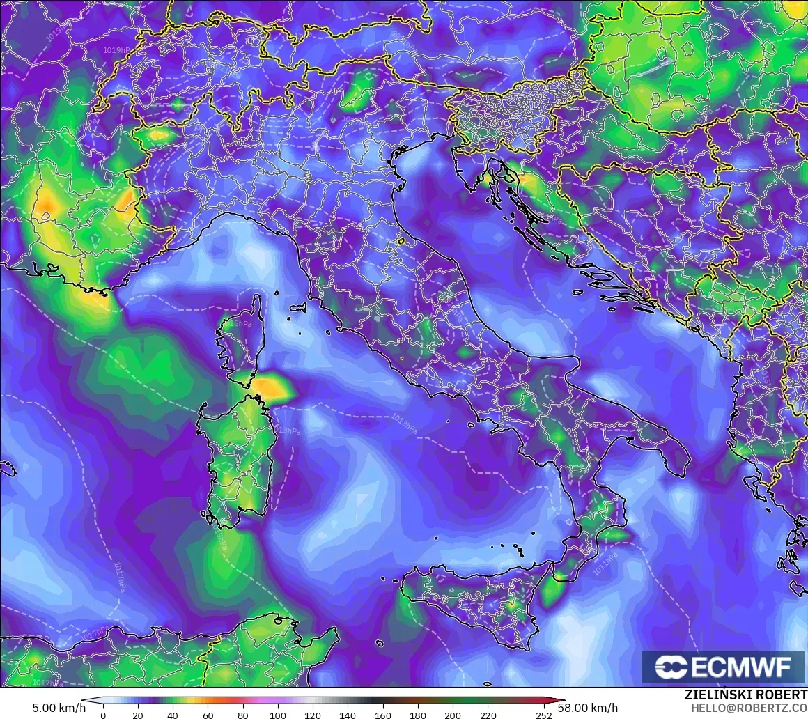 ECMWF IFS 0.25° model - Itali, Hembusan Tertinggi
