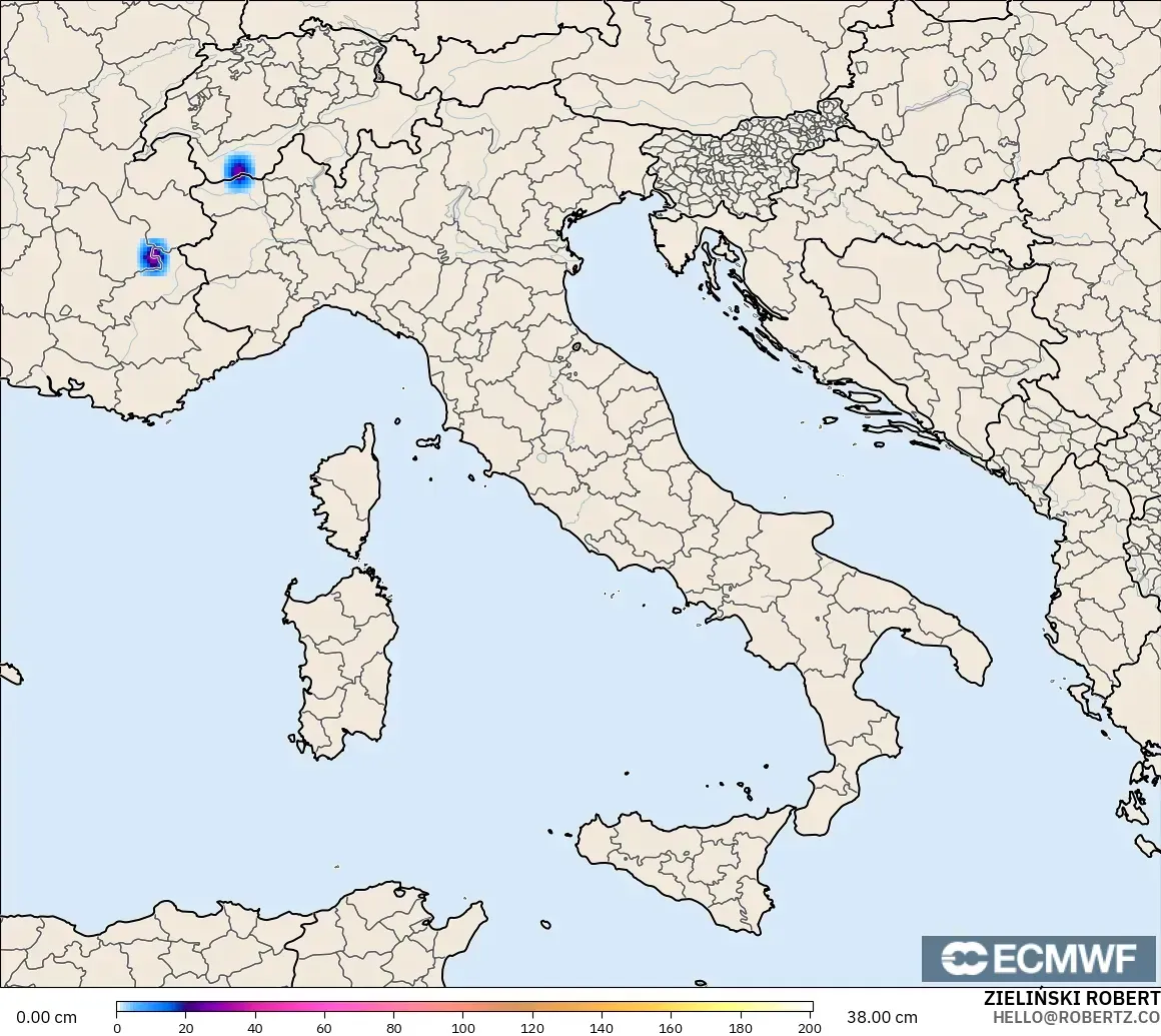 ECMWF IFS 0.25° model - Itali, Ketebalan Salji