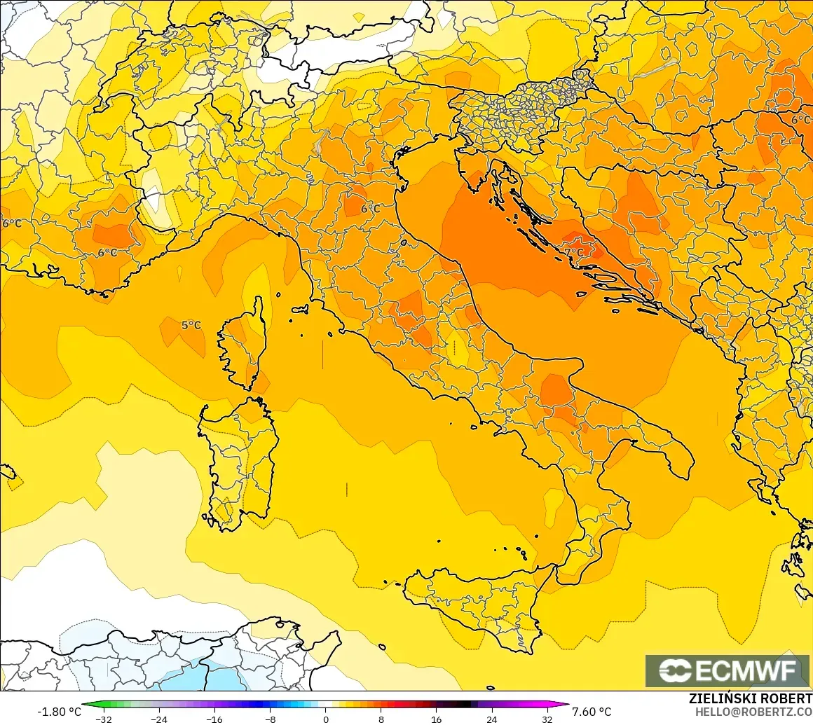 ECMWF IFS 0.25° model - Itali, Anomali Suhu 850 hPa