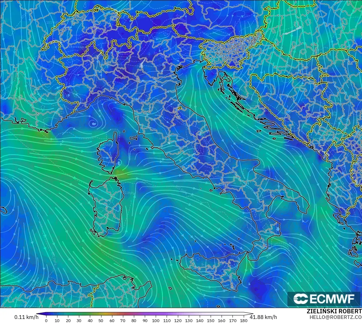 ECMWF IFS 0.25° model - Itali, Angin 10 m