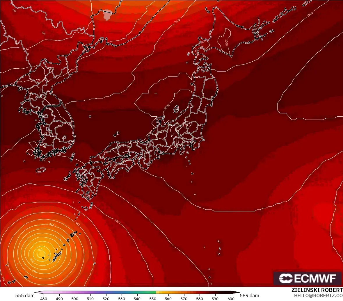 ECMWF IFS 0.25° model - Jepun, Ketinggian geopotensial pada 500 hPa