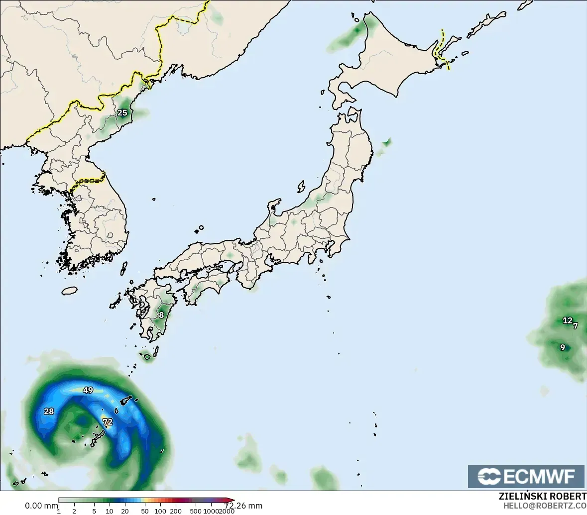 ECMWF IFS 0.25° model - Jepun, Pengumpulan Hujan