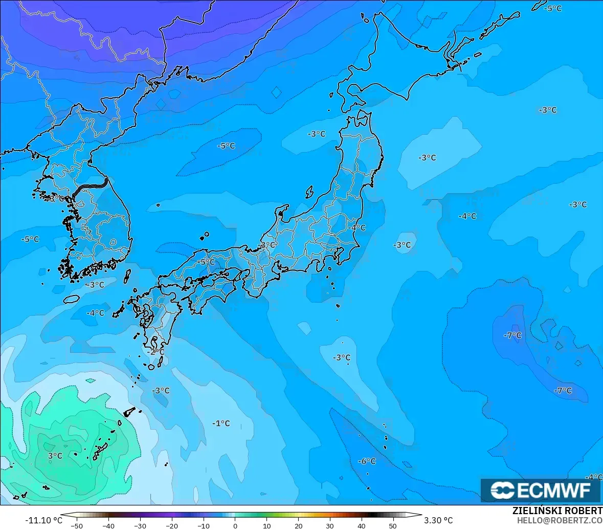 ECMWF IFS 0.25° model - Jepun, Suhu 500 hPa