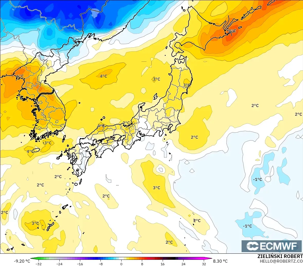 ECMWF IFS 0.25° model - Jepun, Anomali Suhu 850 hPa