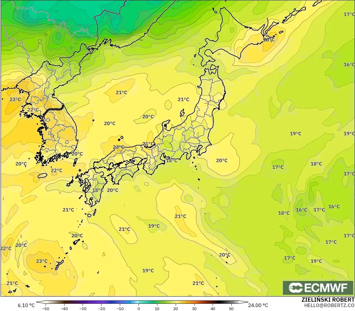 ECMWF IFS 0.25° model - Jepun, Suhu 850 hPa