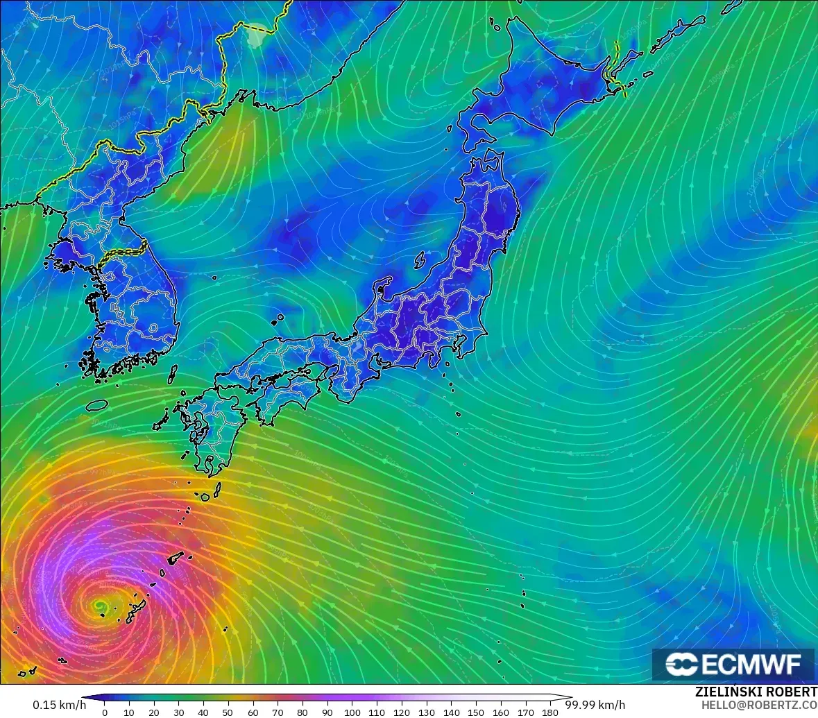 ECMWF IFS 0.25° model - Jepun, Angin 10 m