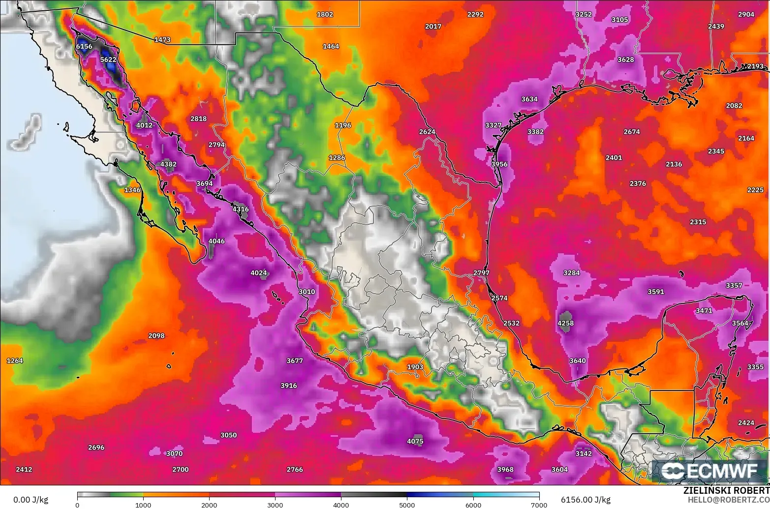 ECMWF IFS 0.25° model - Mexico, CAPE