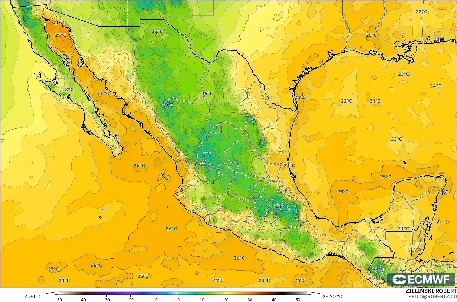 ECMWF IFS 0.25° model - Mexico, Takat Embun 2 m