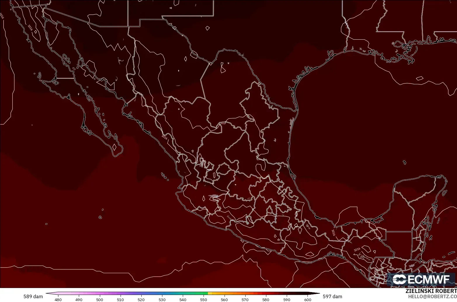 ECMWF IFS 0.25° model - Mexico, Ketinggian geopotensial pada 500 hPa