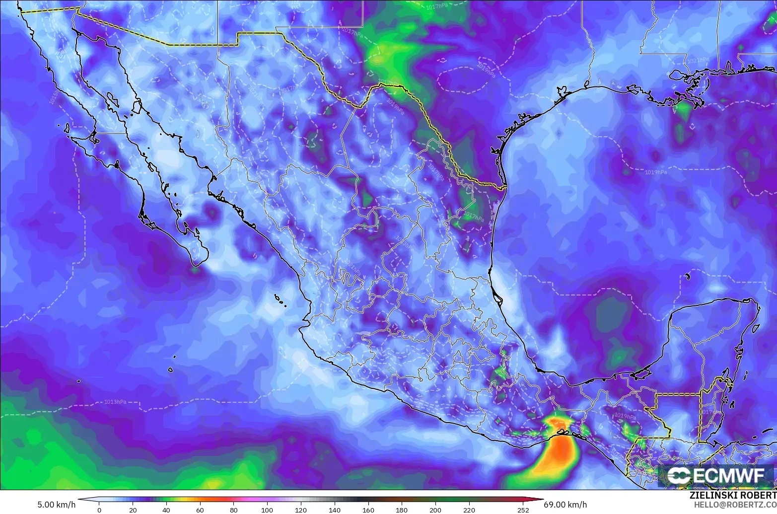 ECMWF IFS 0.25° model - Mexico, Hembusan Angin
