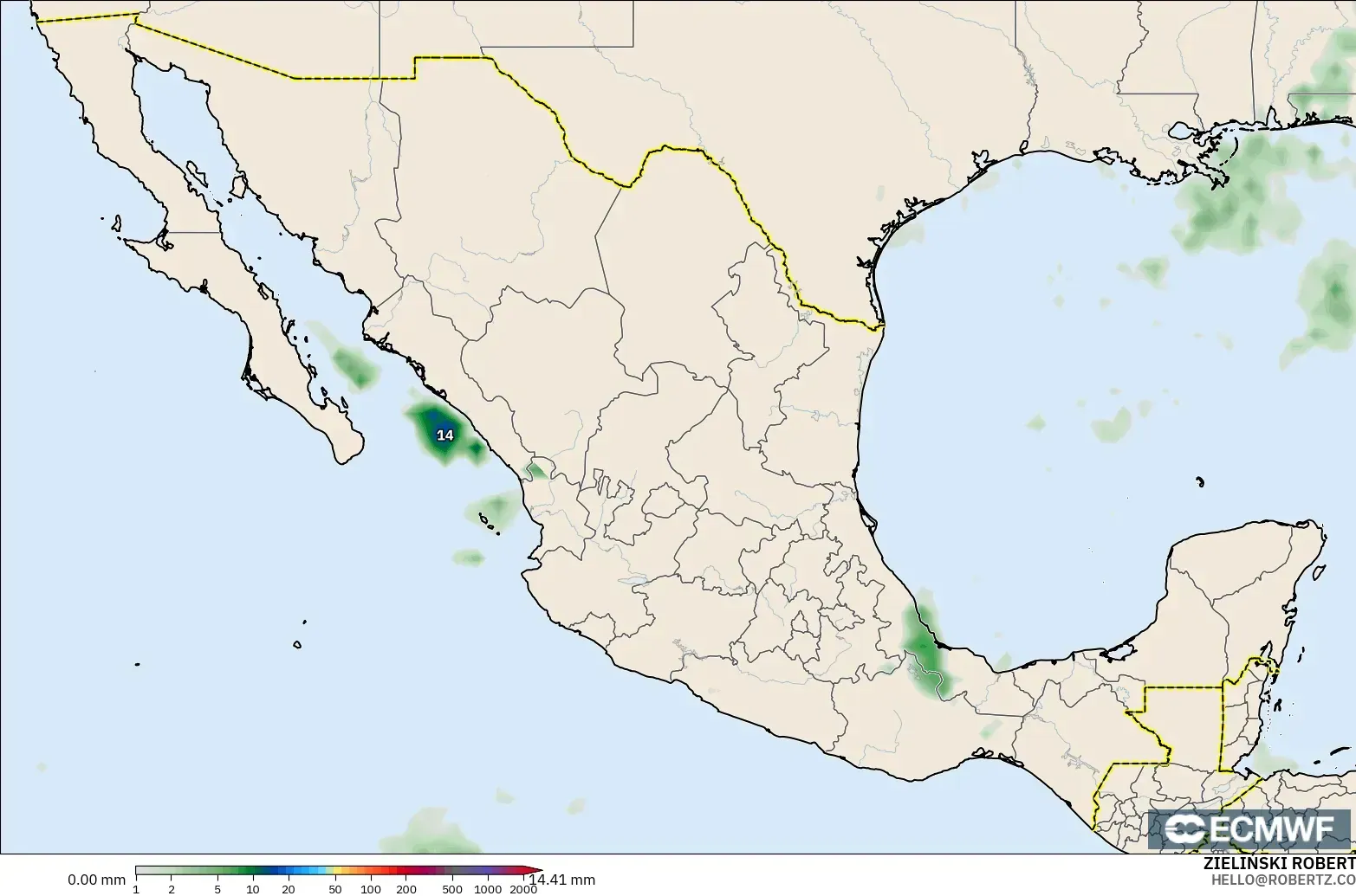 ECMWF IFS 0.25° model - Mexico, Pengumpulan Hujan