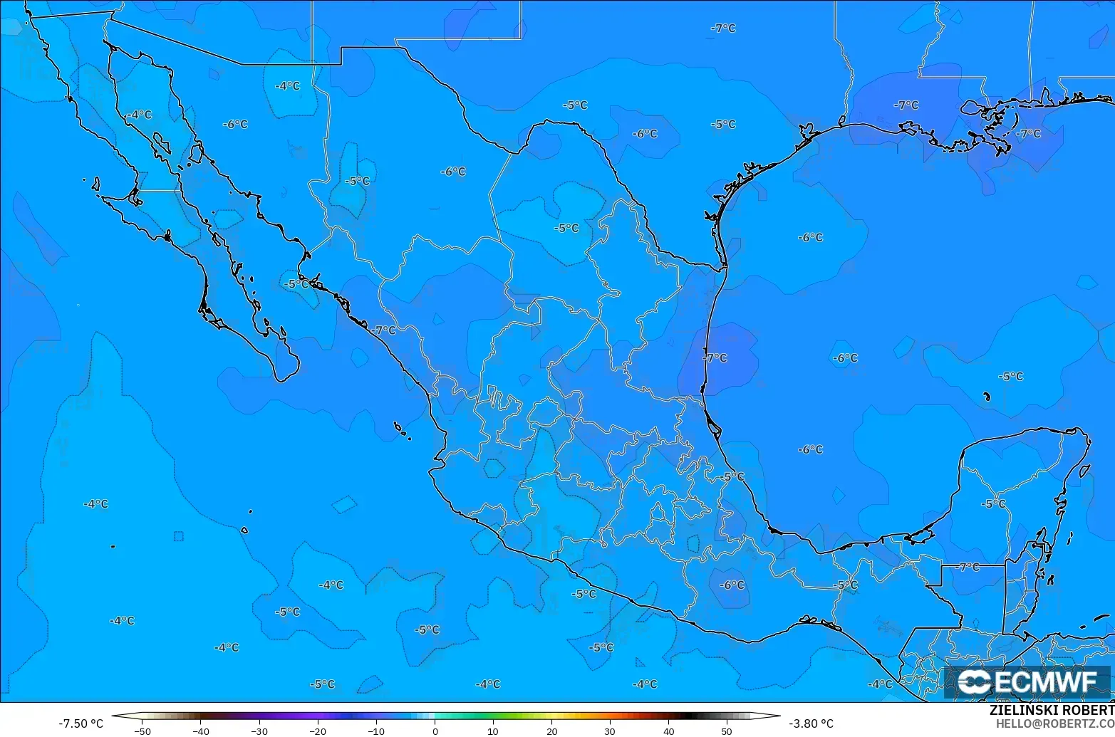 ECMWF IFS 0.25° model - Mexico, Suhu 500 hPa