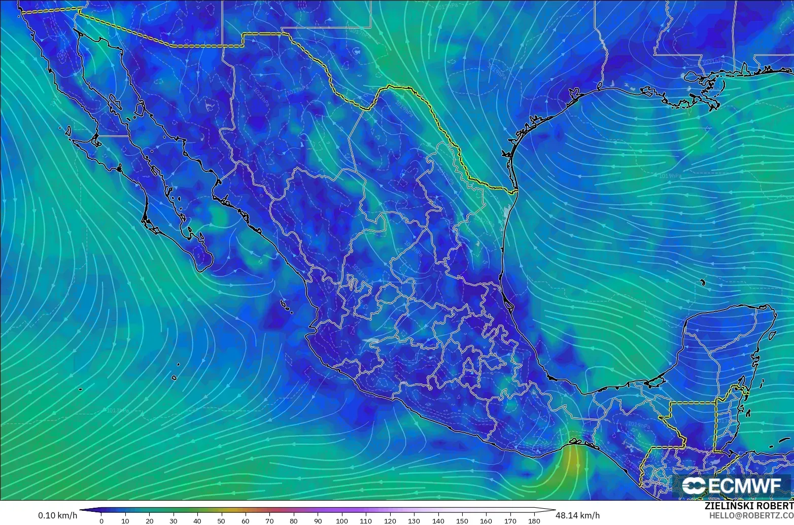 ECMWF IFS 0.25° model - Mexico, Angin 10 m