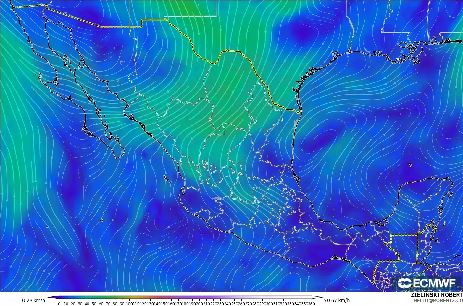ECMWF IFS 0.25° model - Mexico, Angin 300 hPa (aliran jet)