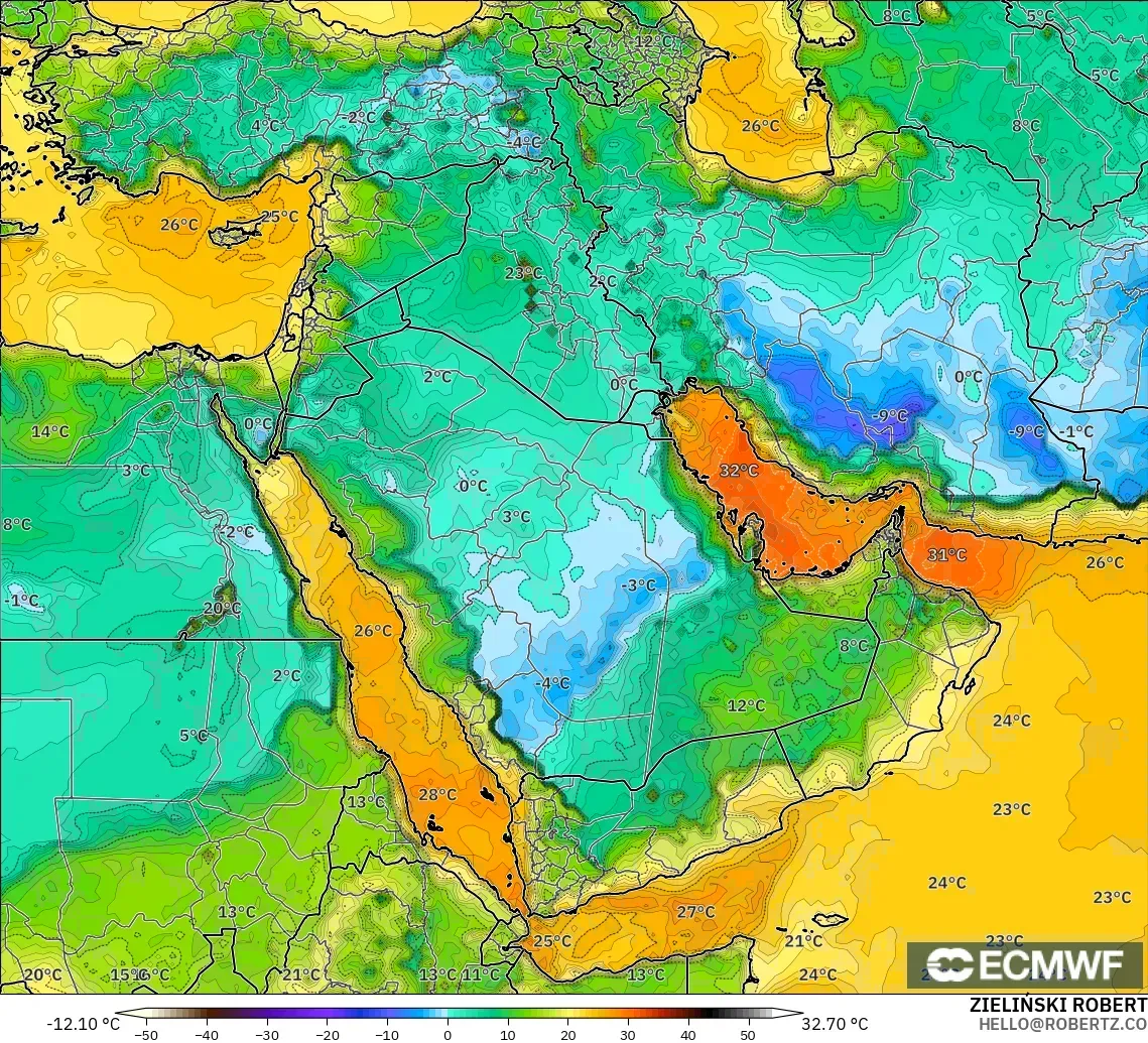 ECMWF IFS 0.25° model - Timur Tengah, Takat Embun 2 m