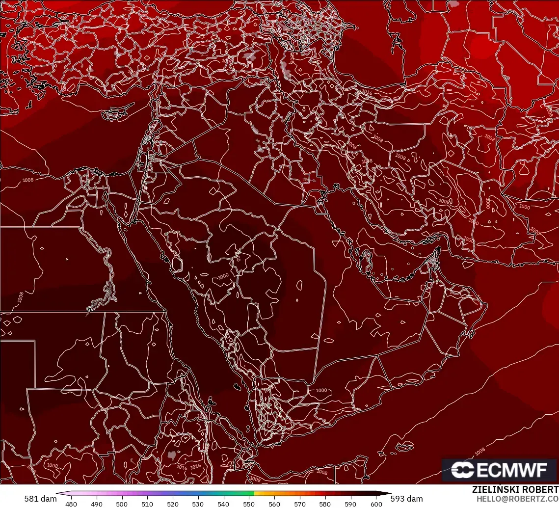 ECMWF IFS 0.25° model - Timur Tengah, Ketinggian geopotensial pada 500 hPa