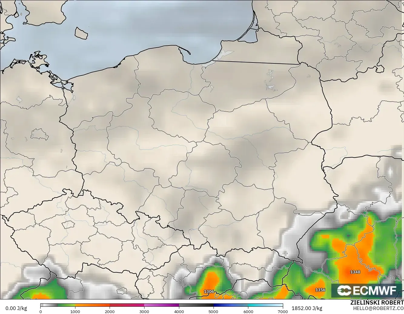 ECMWF IFS 0.25° model - Poland, CAPE