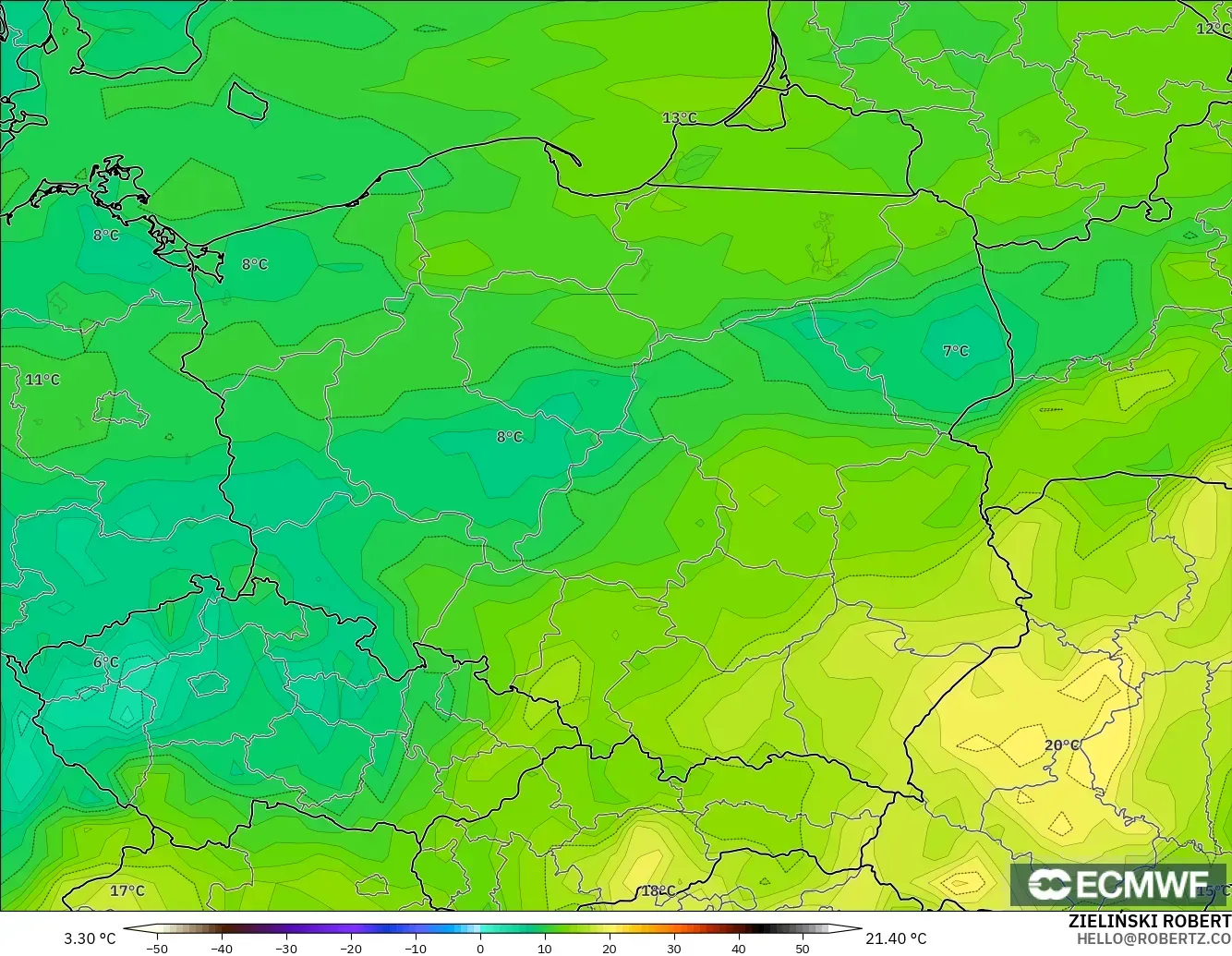 ECMWF IFS 0.25° model - Poland, Takat Embun 2 m
