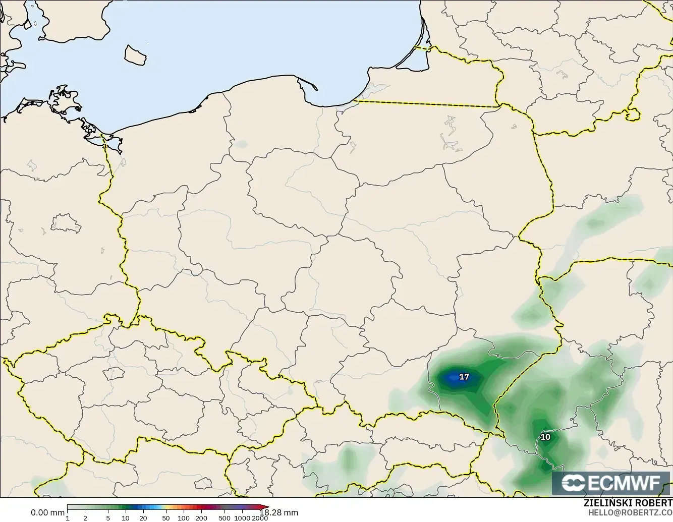 ECMWF IFS 0.25° model - Poland, Pengumpulan Hujan