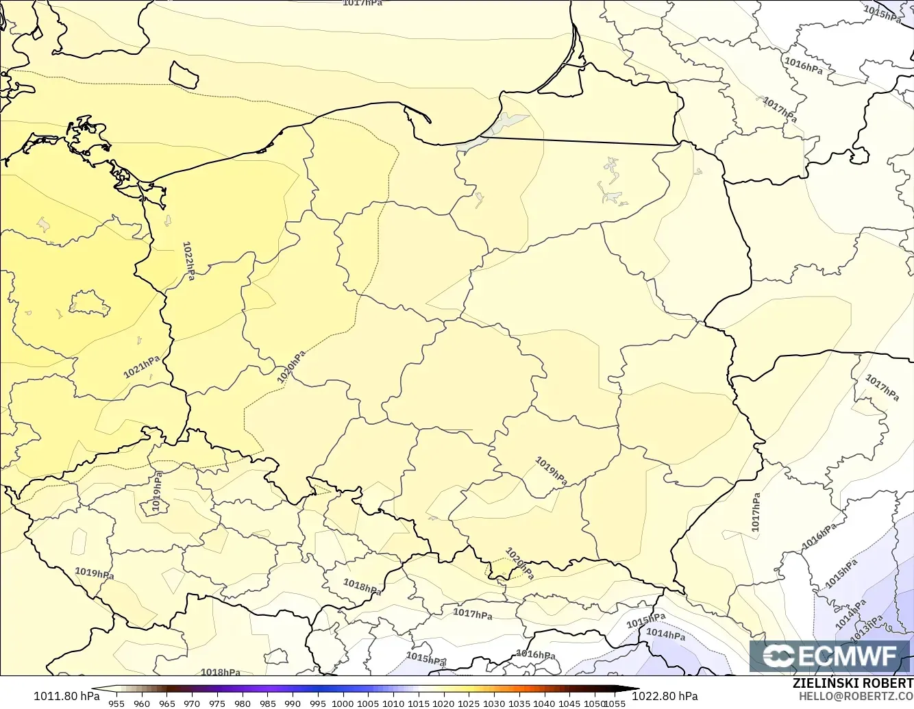 ECMWF IFS 0.25° model - Poland, Tekanan