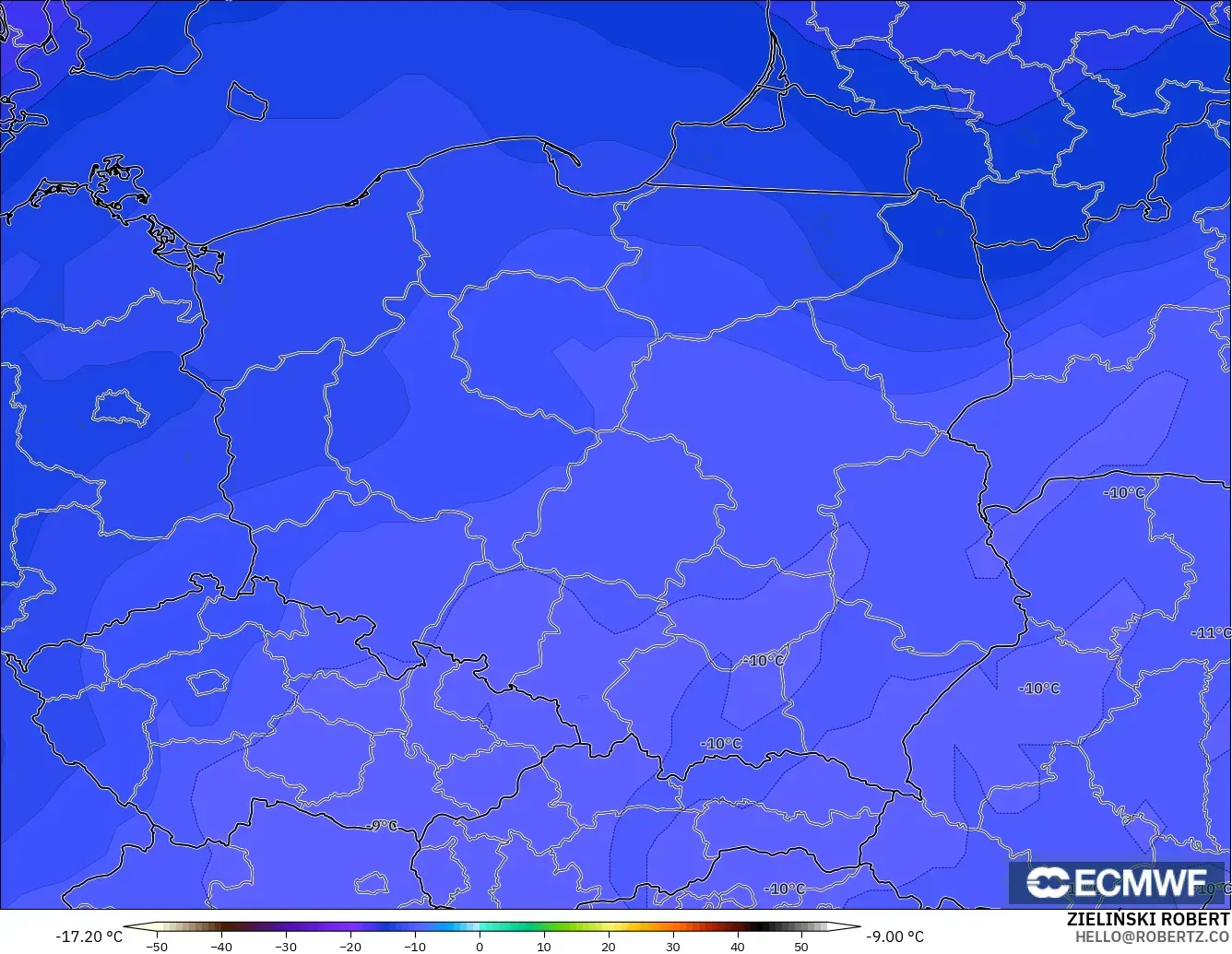 ECMWF IFS 0.25° model - Poland, Suhu 500 hPa