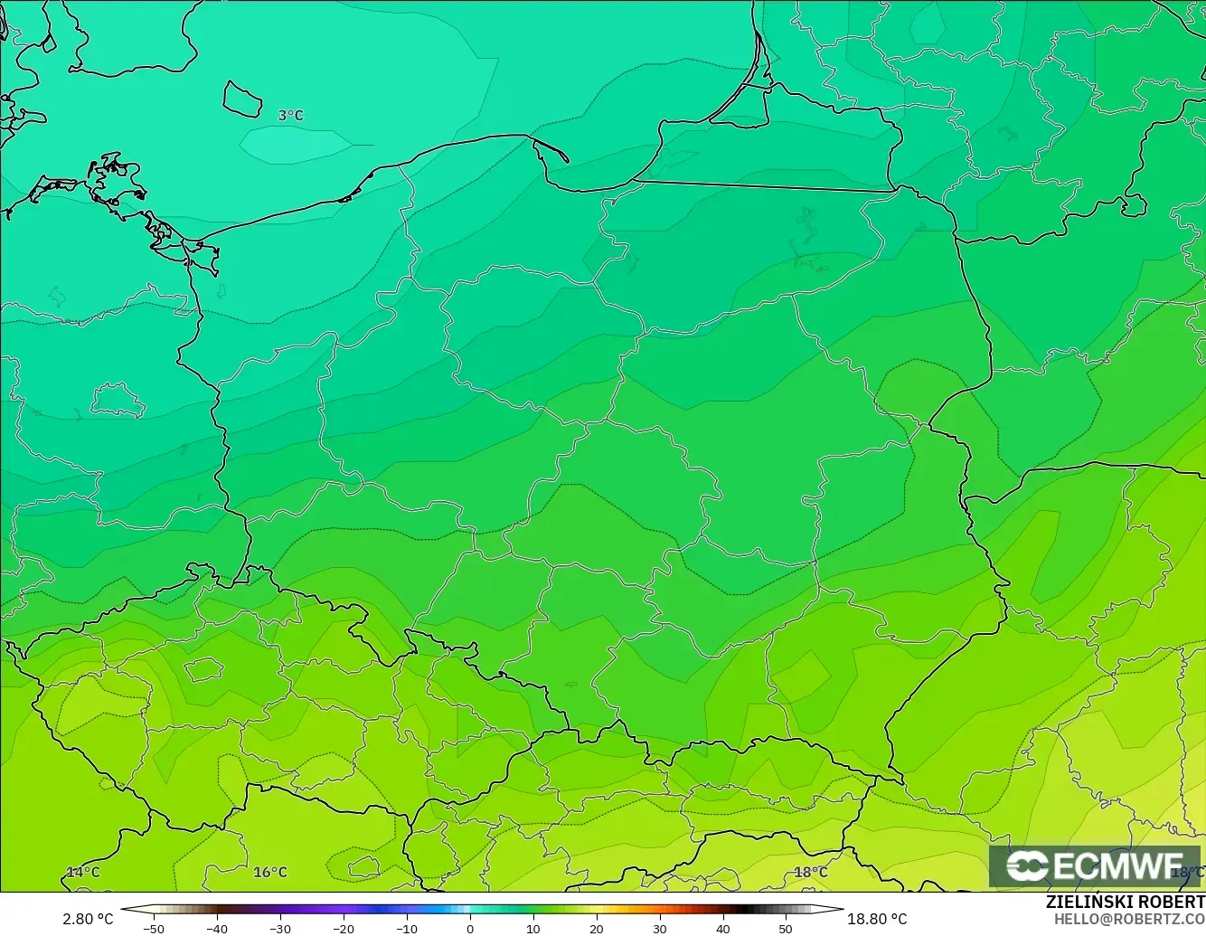 ECMWF IFS 0.25° model - Poland, Suhu 850 hPa