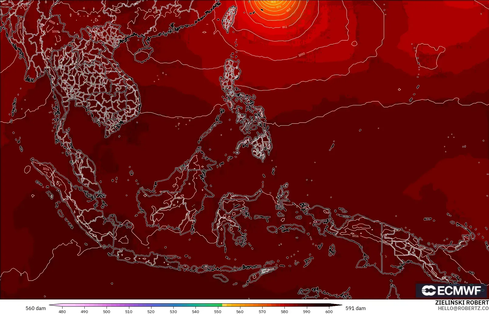 ECMWF IFS 0.25° model - Asia Tenggara, Ketinggian geopotensial pada 500 hPa
