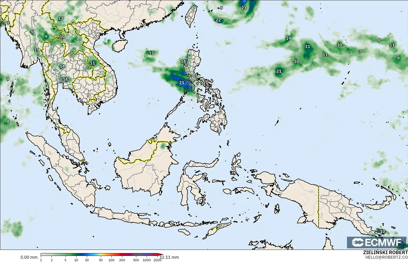 ECMWF IFS 0.25° model - Asia Tenggara, Pengumpulan Hujan