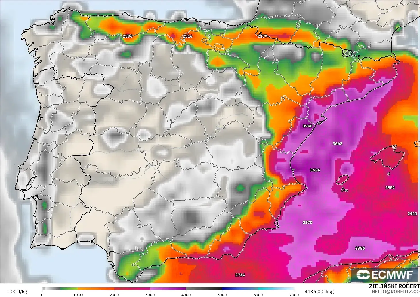 ECMWF IFS 0.25° model - Sepanyol, CAPE