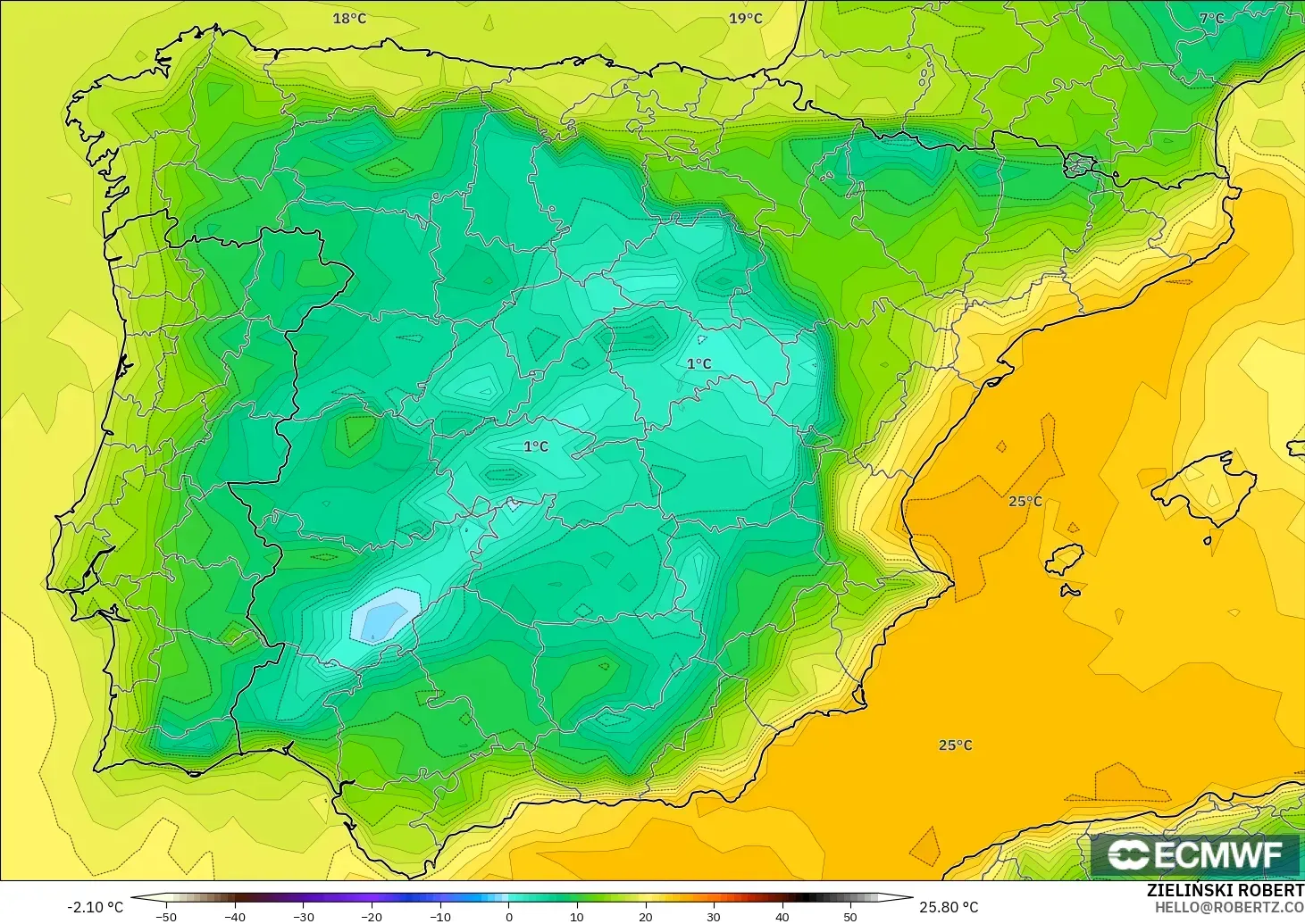 ECMWF IFS 0.25° model - Sepanyol, Takat Embun 2 m