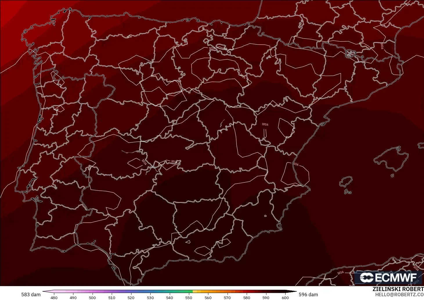 ECMWF IFS 0.25° model - Sepanyol, Ketinggian geopotensial pada 500 hPa