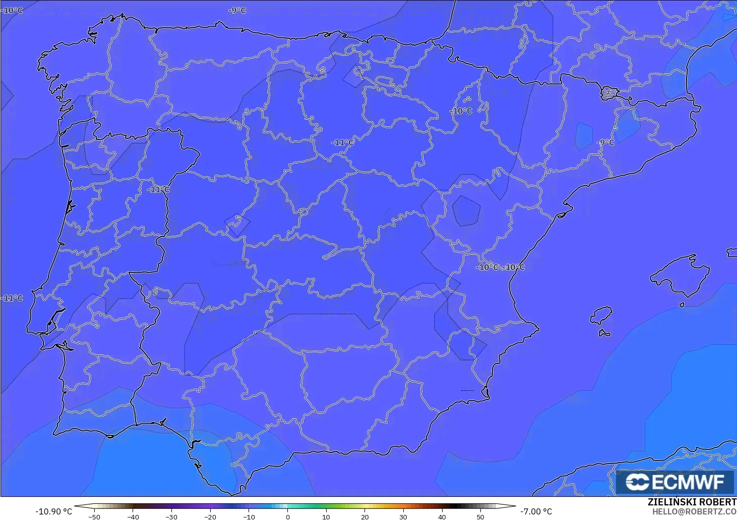 ECMWF IFS 0.25° model - Sepanyol, Suhu 500 hPa