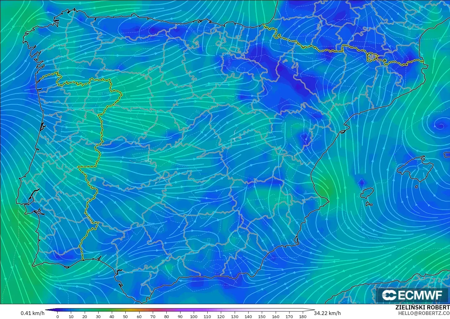 ECMWF IFS 0.25° model - Sepanyol, Angin 10 m