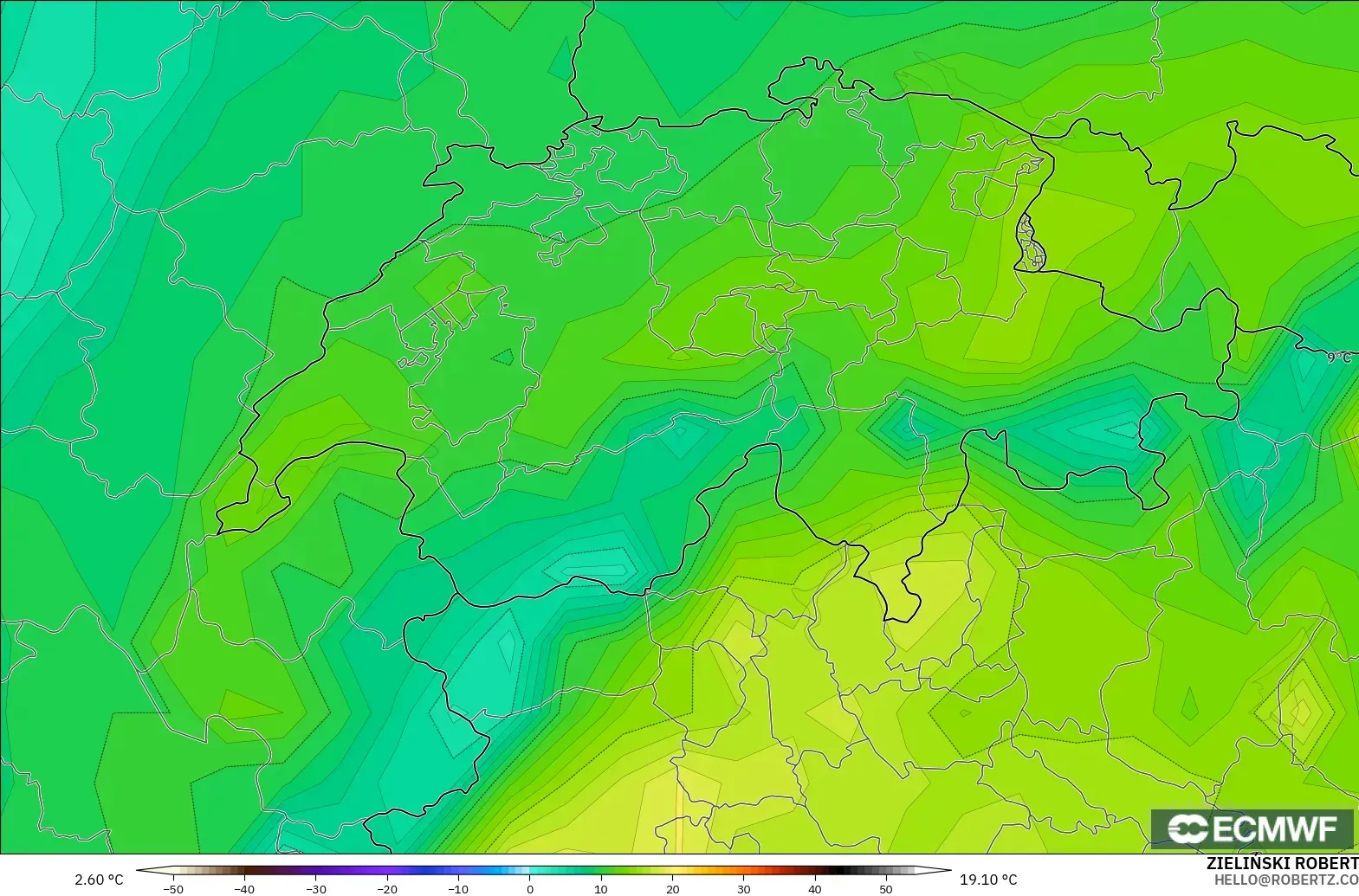 ECMWF IFS 0.25° model - Switzerland, Takat Embun 2 m