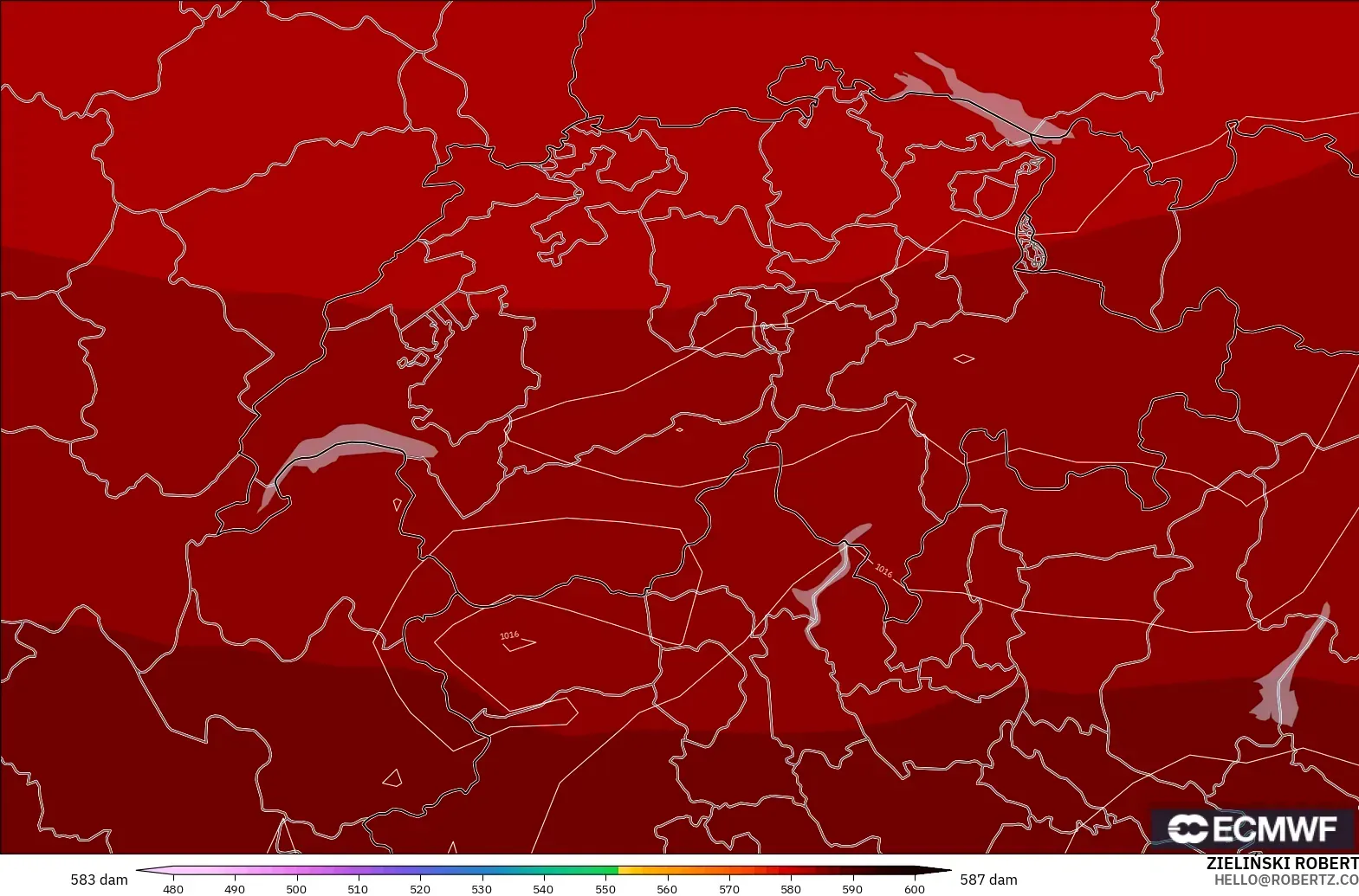 ECMWF IFS 0.25° model - Switzerland, Ketinggian geopotensial pada 500 hPa