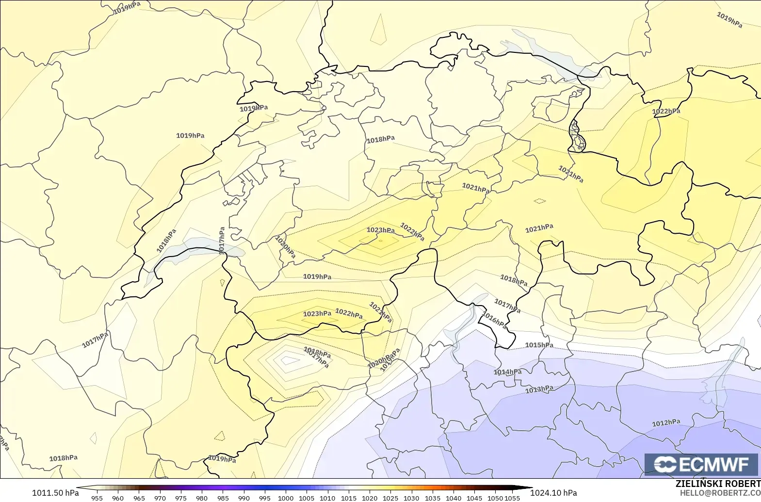 ECMWF IFS 0.25° model - Switzerland, Tekanan