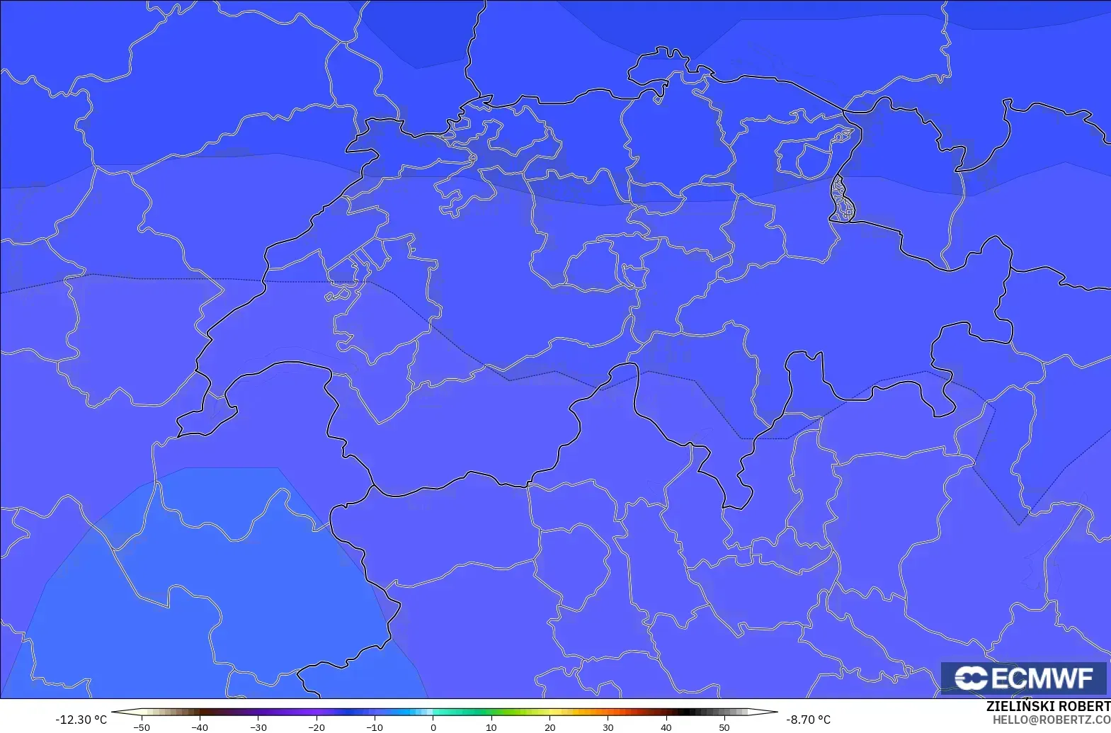 ECMWF IFS 0.25° model - Switzerland, Suhu 500 hPa