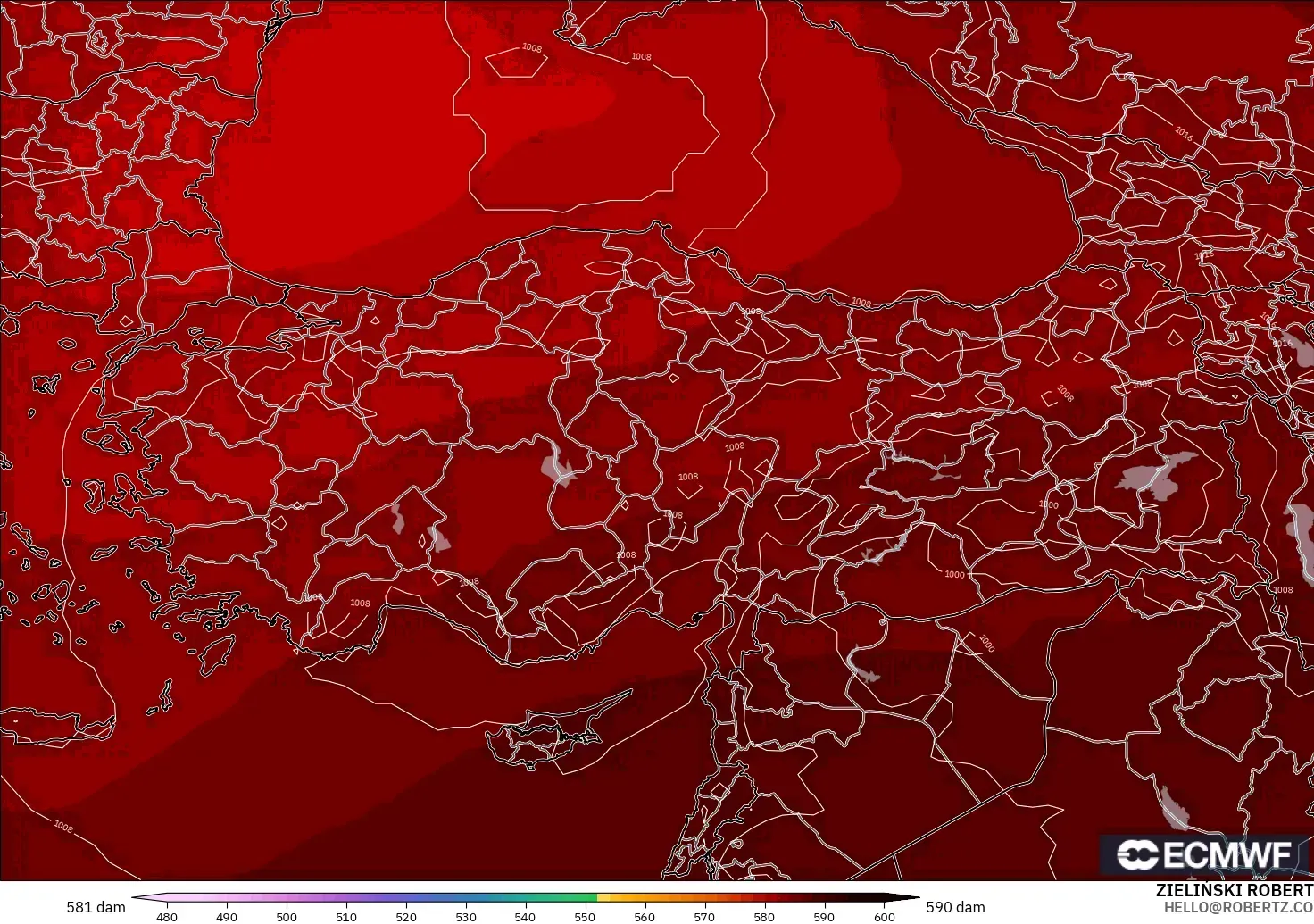 ECMWF IFS 0.25° model - Turki, Ketinggian geopotensial pada 500 hPa