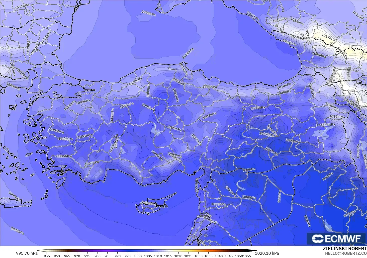 ECMWF IFS 0.25° model - Turki, Tekanan
