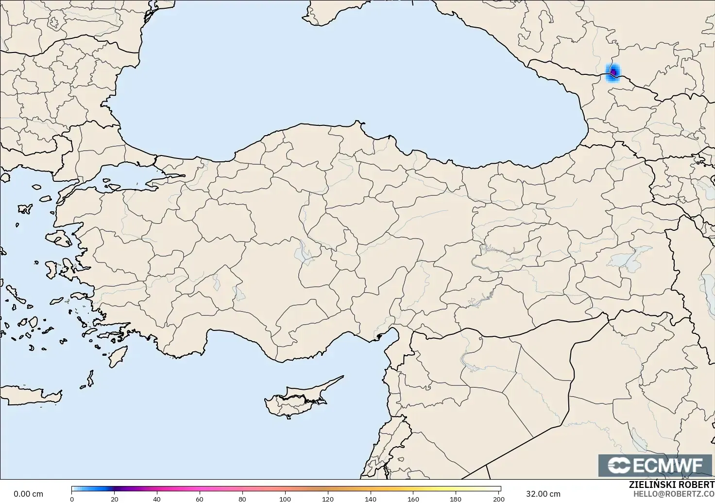 ECMWF IFS 0.25° model - Turki, Ketebalan Salji
