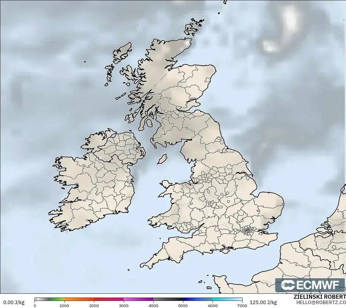 ECMWF IFS 0.25° model - United Kingdom, CAPE