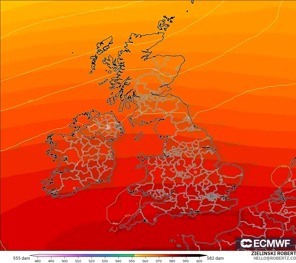 ECMWF IFS 0.25° model - United Kingdom, Ketinggian geopotensial pada 500 hPa