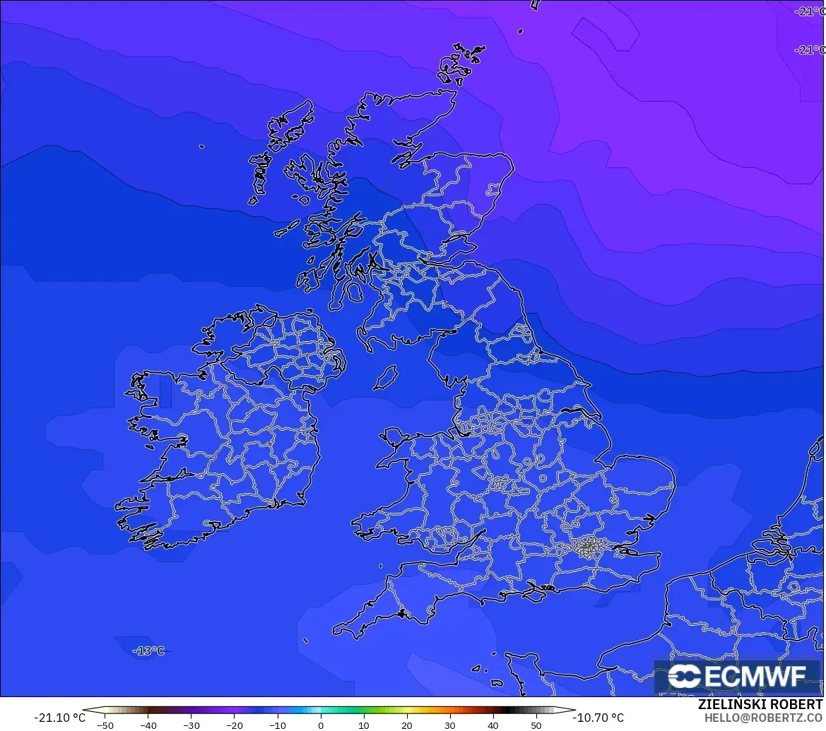 ECMWF IFS 0.25° model - United Kingdom, Suhu 500 hPa