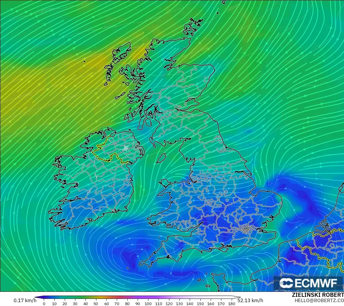 ECMWF IFS 0.25° model - United Kingdom, Angin 10 m