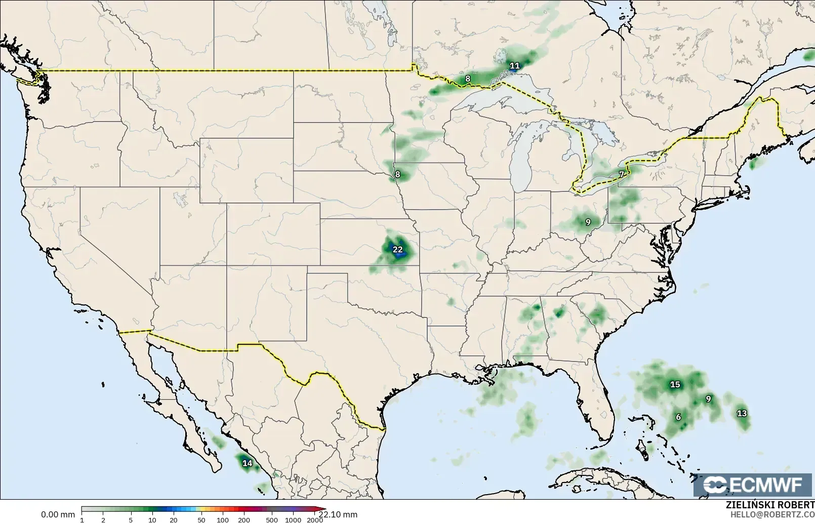 ECMWF IFS 0.25° model - Amerika Syarikat, Pengumpulan Hujan