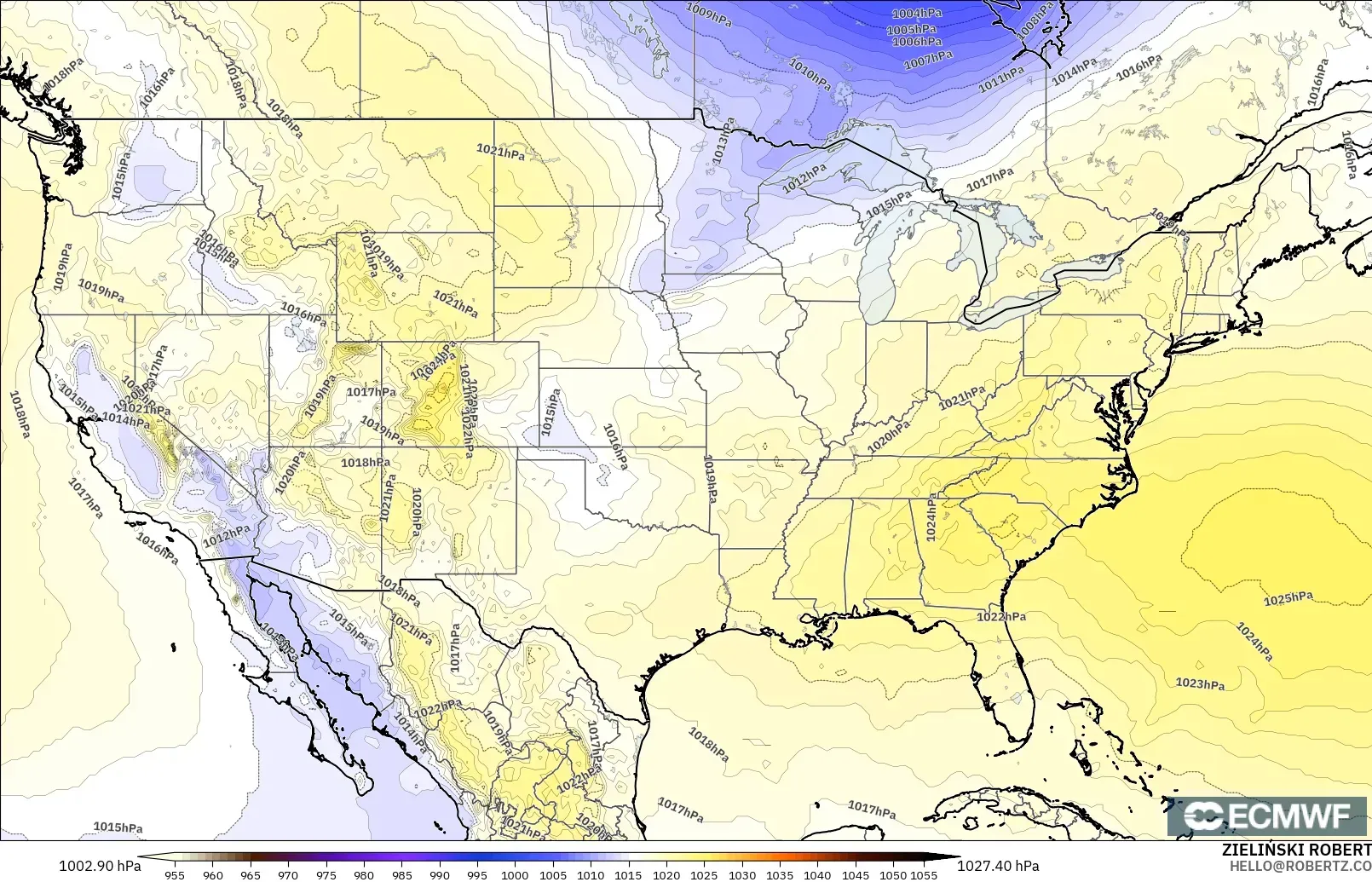 ECMWF IFS 0.25° model - Amerika Syarikat, Tekanan