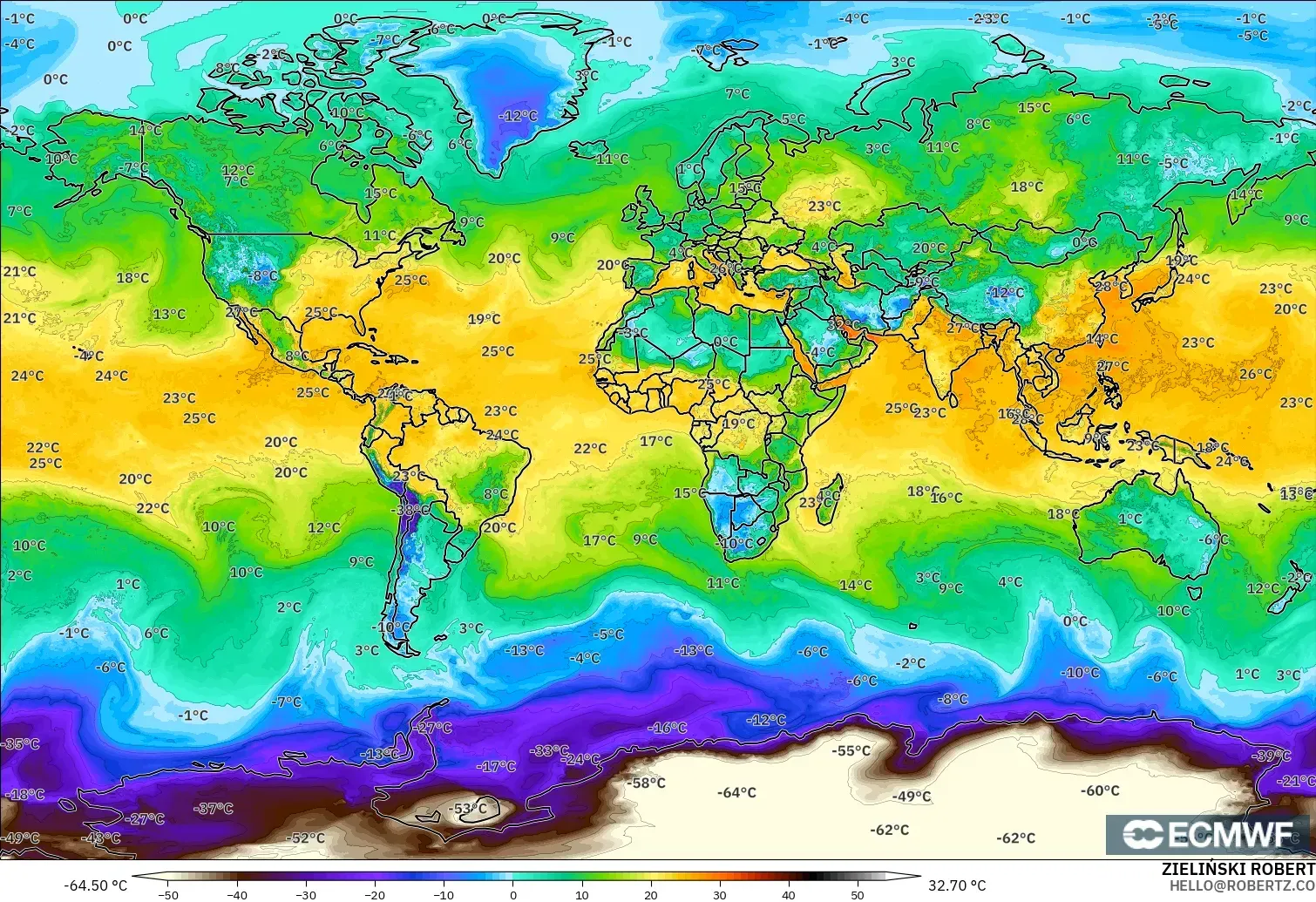 ECMWF IFS 0.25° model - Dunia, Takat Embun 2 m