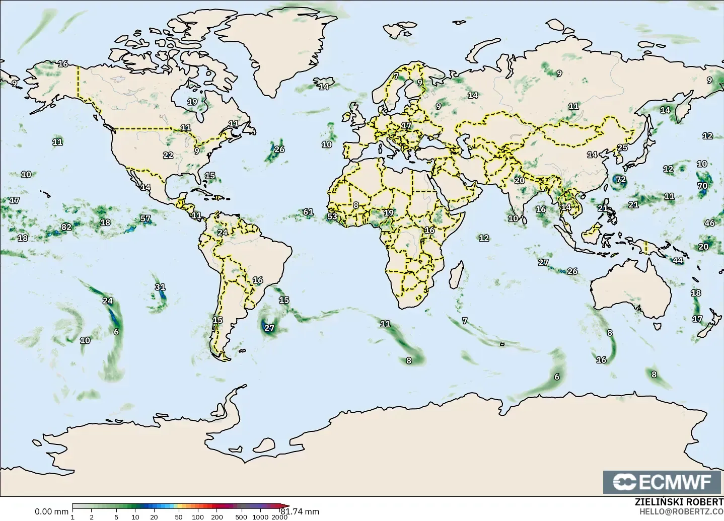 ECMWF IFS 0.25° model - Dunia, Pengumpulan Hujan